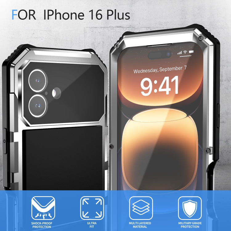 For iPhone 16 Plus R-JUST Life Waterproof Dustproof Shockproof Holder Phone Case(Silver) - free shipping - PMC Jewellery - Order now!