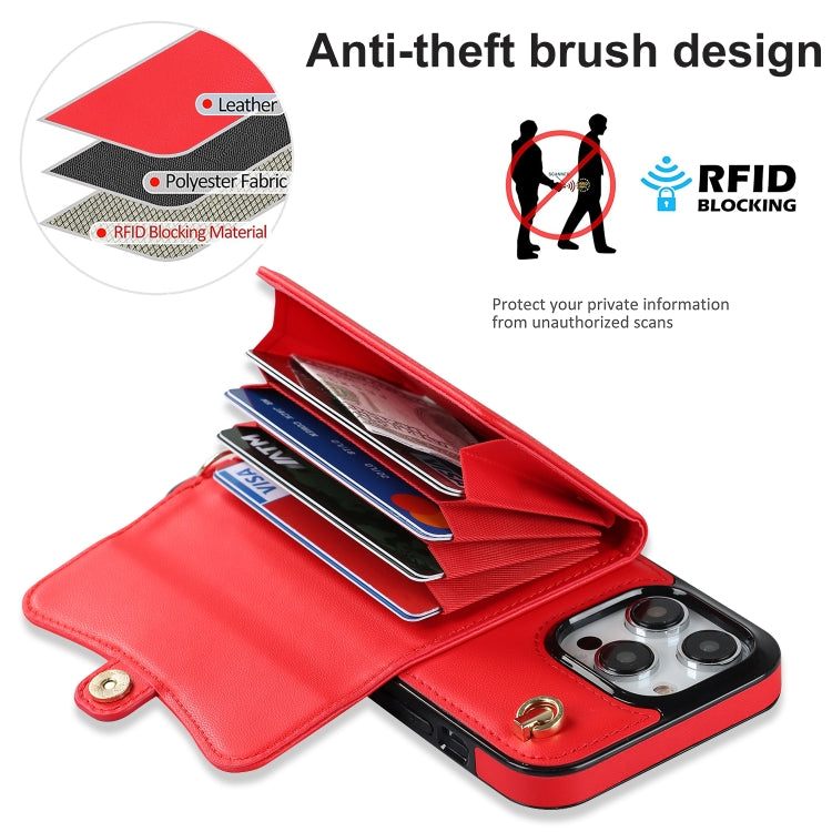 For iPhone 16 Pro Max RFID Card Slot Phone Case with Long Lanyard(Red) - iPhone 16 Pro Max Cases by PMC Jewellery | Online Shopping South Africa | PMC Jewellery | Buy Now Pay Later Mobicred