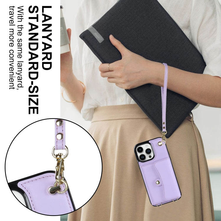 For iPhone 16 Pro Max RFID Card Slot Phone Case with Long Lanyard(Purple) - iPhone 16 Pro Max Cases by PMC Jewellery | Online Shopping South Africa | PMC Jewellery | Buy Now Pay Later Mobicred