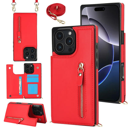 For iPhone 16 Pro Max Cross-body Zipper Square Phone Case(Red) - iPhone 16 Pro Max Cases by PMC Jewellery | Online Shopping South Africa | PMC Jewellery | Buy Now Pay Later Mobicred