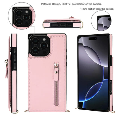 For iPhone 16 Pro Cross-body Zipper Square Phone Case(Pink) - iPhone 16 Pro Cases by PMC Jewellery | Online Shopping South Africa | PMC Jewellery | Buy Now Pay Later Mobicred