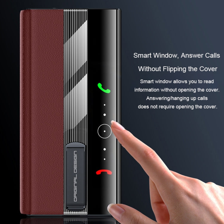 For Huawei Mate XT Ultimate Smart Side View Window Genuine Leather Phone Case(Dark Red) - Huawei Cases by PMC TechLife | Online Shopping South Africa | PMC TechLife | Buy Now Pay Later Mobicred