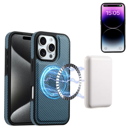 For iPhone 16 Pro Denior Carbon Fiber Texture Leather Card Bag MagSafe Phone Case(Blue) - iPhone 16 Pro Cases by Denior | Online Shopping South Africa | PMC Jewellery | Buy Now Pay Later Mobicred