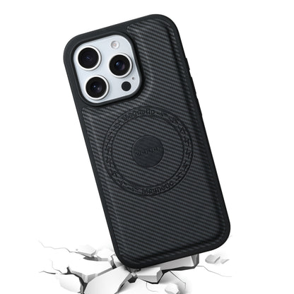 For iPhone 16 Pro Max Denior Carbon Fiber Texture Leather MagSafe Phone Case(Black) - iPhone 16 Pro Max Cases by Denior | Online Shopping South Africa | PMC Jewellery | Buy Now Pay Later Mobicred