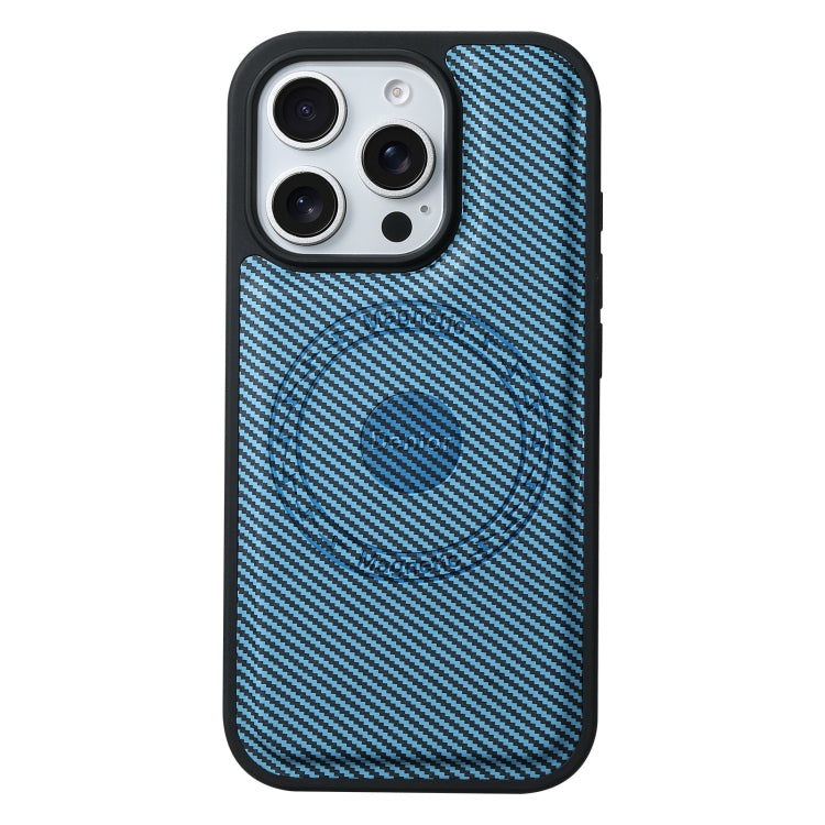 For iPhone 16 Pro Max Denior Carbon Fiber Texture Leather MagSafe Phone Case(Blue) - iPhone 16 Pro Max Cases by Denior | Online Shopping South Africa | PMC Jewellery | Buy Now Pay Later Mobicred