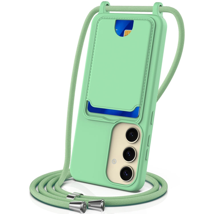 For Samsung Galaxy S25 5G Integrated Card Bag Solid Color Liquid Silicone Phone Case with Lanyard(Green) - Galaxy S25 5G Cases by PMC Jewellery | Online Shopping South Africa | PMC Jewellery | Buy Now Pay Later Mobicred