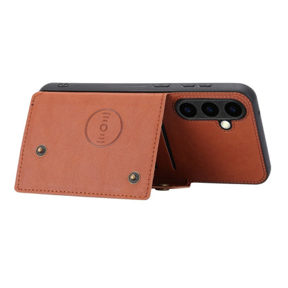 For Samsung Galaxy S25+ 5G Double Buckle Card Slots Magnetic Phone Case(Brown) - Galaxy S25+ 5G Cases by PMC Jewellery | Online Shopping South Africa | PMC Jewellery | Buy Now Pay Later Mobicred