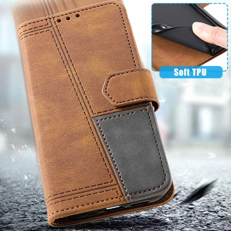 For Samsung Galaxy S25 5G TTUDRCH Embossed Line Splicing Leather Phone Case(Brown) - Galaxy S25 5G Cases by PMC Jewellery | Online Shopping South Africa | PMC Jewellery | Buy Now Pay Later Mobicred