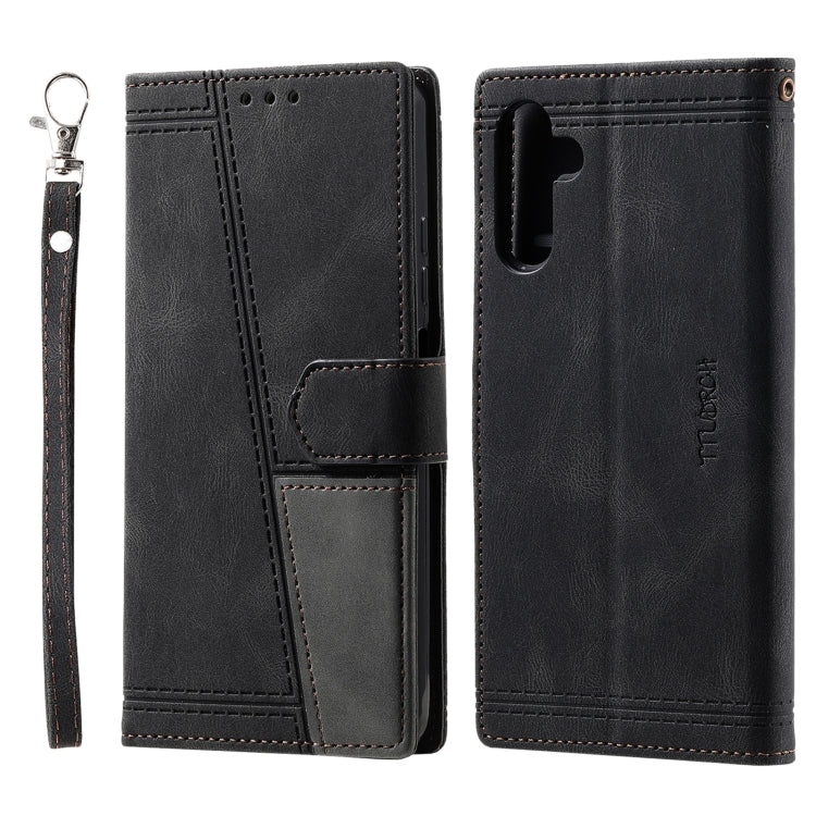 For Samsung Galaxy S25 5G TTUDRCH Embossed Line Splicing Leather Phone Case(Black) - Galaxy S25 5G Cases by PMC Jewellery | Online Shopping South Africa | PMC Jewellery | Buy Now Pay Later Mobicred