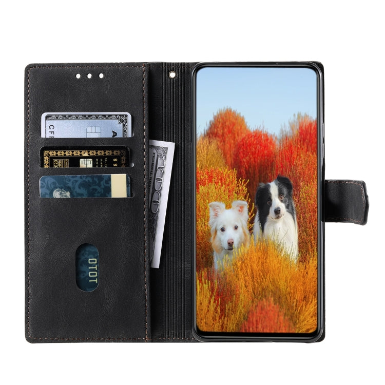 For Samsung Galaxy S25 5G TTUDRCH Embossed Line Splicing Leather Phone Case(Black) - Galaxy S25 5G Cases by PMC Jewellery | Online Shopping South Africa | PMC Jewellery | Buy Now Pay Later Mobicred