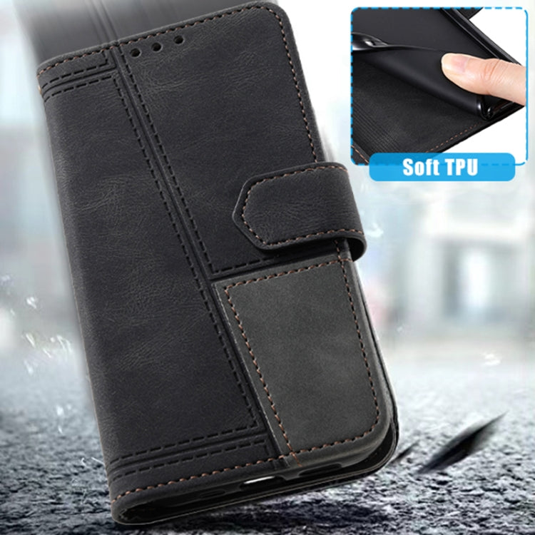 For Samsung Galaxy S25 5G TTUDRCH Embossed Line Splicing Leather Phone Case(Black) - Galaxy S25 5G Cases by PMC Jewellery | Online Shopping South Africa | PMC Jewellery | Buy Now Pay Later Mobicred