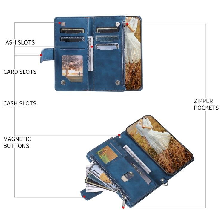 For Samsung Galaxy S25+ 5G Grid Texture Zipper Leather Phone Case with Lanyard(Blue) - Galaxy S25+ 5G Cases by PMC Jewellery | Online Shopping South Africa | PMC Jewellery | Buy Now Pay Later Mobicred