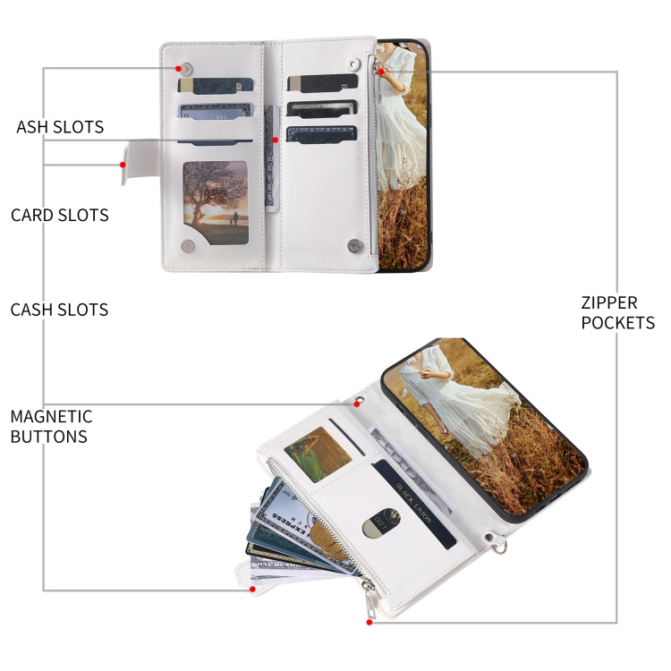 For Samsung Galaxy S25+ 5G Grid Texture Zipper Leather Phone Case with Lanyard(White) - Galaxy S25+ 5G Cases by PMC Jewellery | Online Shopping South Africa | PMC Jewellery | Buy Now Pay Later Mobicred