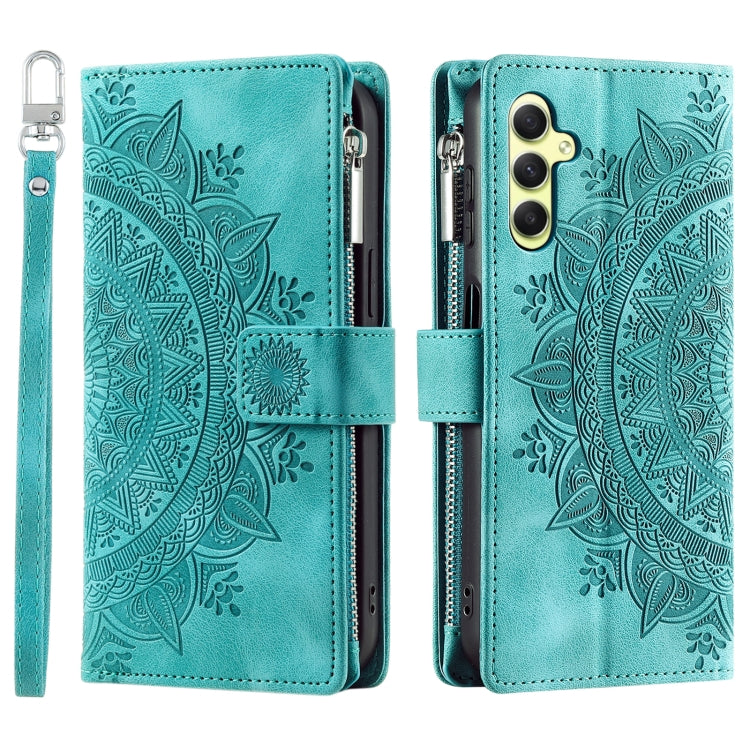 For Samsung Galaxy S25 5G Multi-Card Totem Zipper Leather Phone Case(Green) - Galaxy S25 5G Cases by PMC Jewellery | Online Shopping South Africa | PMC Jewellery | Buy Now Pay Later Mobicred