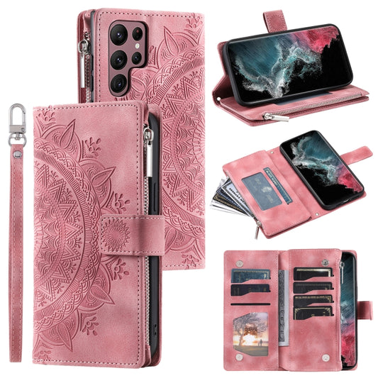 For Samsung Galaxy S25 Ultra 5G Multi-Card Totem Zipper Leather Phone Case(Pink) - Galaxy S25 Ultra 5G Cases by PMC Jewellery | Online Shopping South Africa | PMC Jewellery | Buy Now Pay Later Mobicred