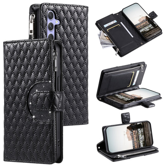 For Samsung Galaxy S25 5G Glitter Lattice Zipper Wallet Leather Phone Case(Black) - Galaxy S25 5G Cases by PMC Jewellery | Online Shopping South Africa | PMC Jewellery | Buy Now Pay Later Mobicred