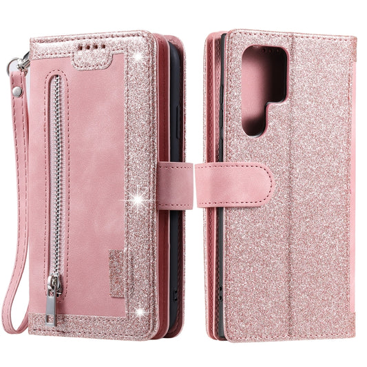 For Samsung Galaxy S25 Ultra 5G Nine Card Zipper Bag Leather Phone Case with Lanyard(Pink) - Galaxy S25 Ultra 5G Cases by PMC Jewellery | Online Shopping South Africa | PMC Jewellery | Buy Now Pay Later Mobicred