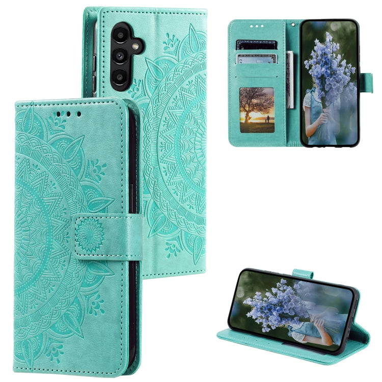 For Samsung Galaxy S25 5G Totem Flower Embossed Leather Phone Case with Lanyard(Green) - free shipping - PMC Jewellery - Order now!
