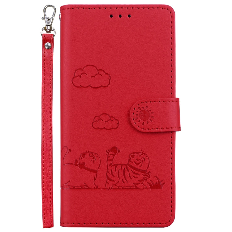 For Samsung Galaxy S25 5G Cute Cats RFID Leather Phone Case(Red) - Galaxy S25 5G Cases by PMC Jewellery | Online Shopping South Africa | PMC Jewellery | Buy Now Pay Later Mobicred