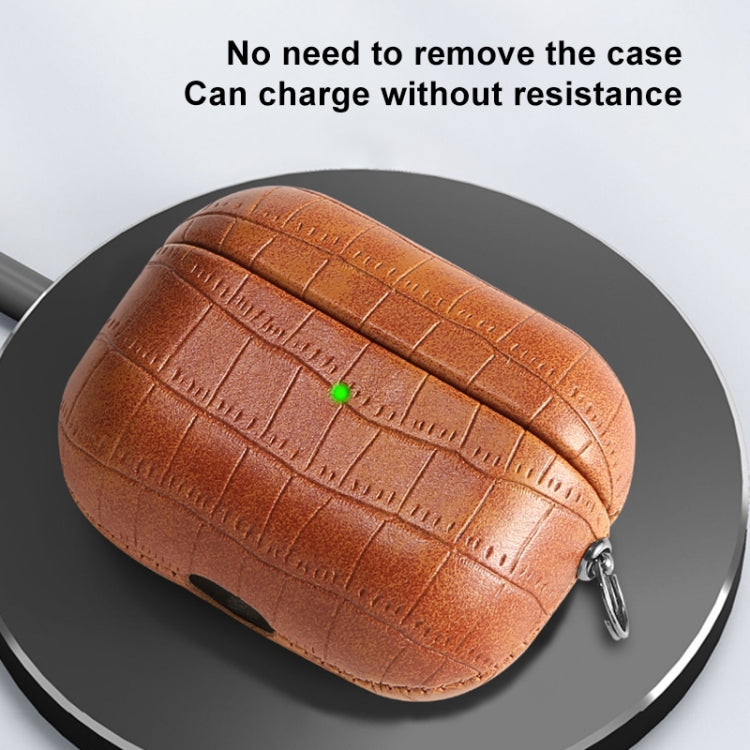 For AirPods Pro 2 Crocodile Texture Earphone Protective Case(Dark Brown) - For AirPods Pro 2 by PMC Jewellery | Online Shopping South Africa | PMC Jewellery | Buy Now Pay Later Mobicred