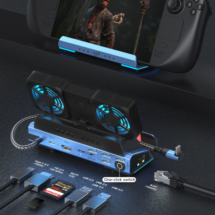 YCE-V279A 9 in 1 USB-C Gaming Dock Station with Detachable Fan(Blue Black) - free shipping - PMC Jewellery - Order now!