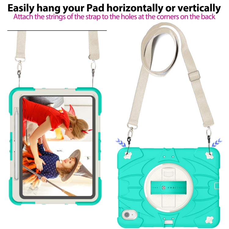 For iPad Air 11 2024 / 10.9 2022 Bat Hand Grip Turntable Stand Tablet Case(Mint Green White) - iPad Air 11 2024 Cases by PMC Jewellery | Online Shopping South Africa | PMC Jewellery | Buy Now Pay Later Mobicred