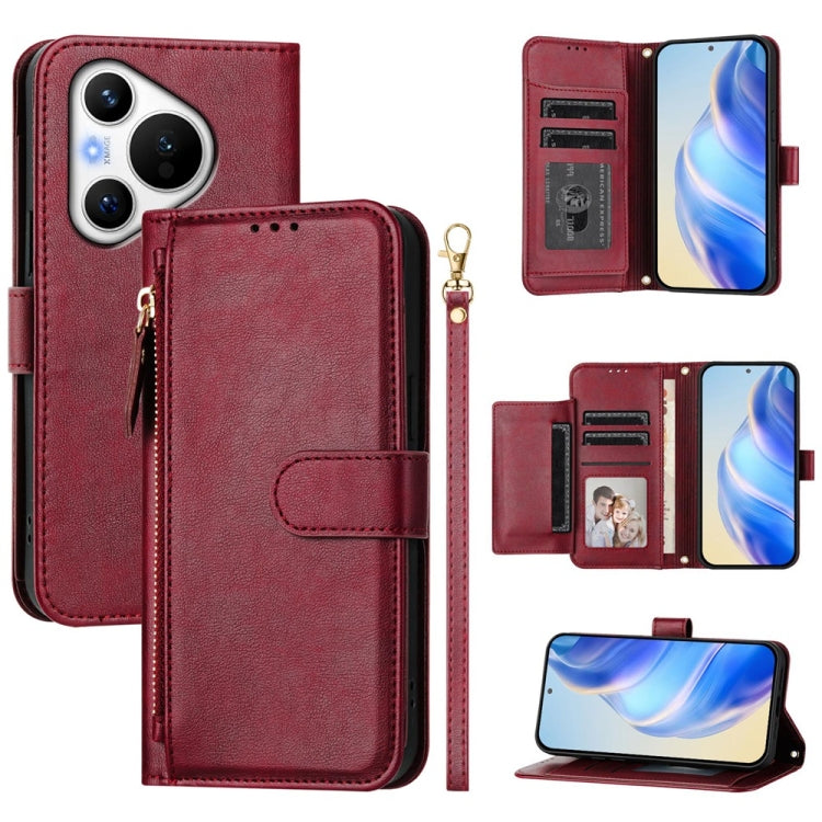 For Huawei Pura 70 Multi-Card Slots Zipper Wallet Leather Phone Case(Dark Red) - Huawei Cases by PMC Jewellery | Online Shopping South Africa | PMC Jewellery | Buy Now Pay Later Mobicred