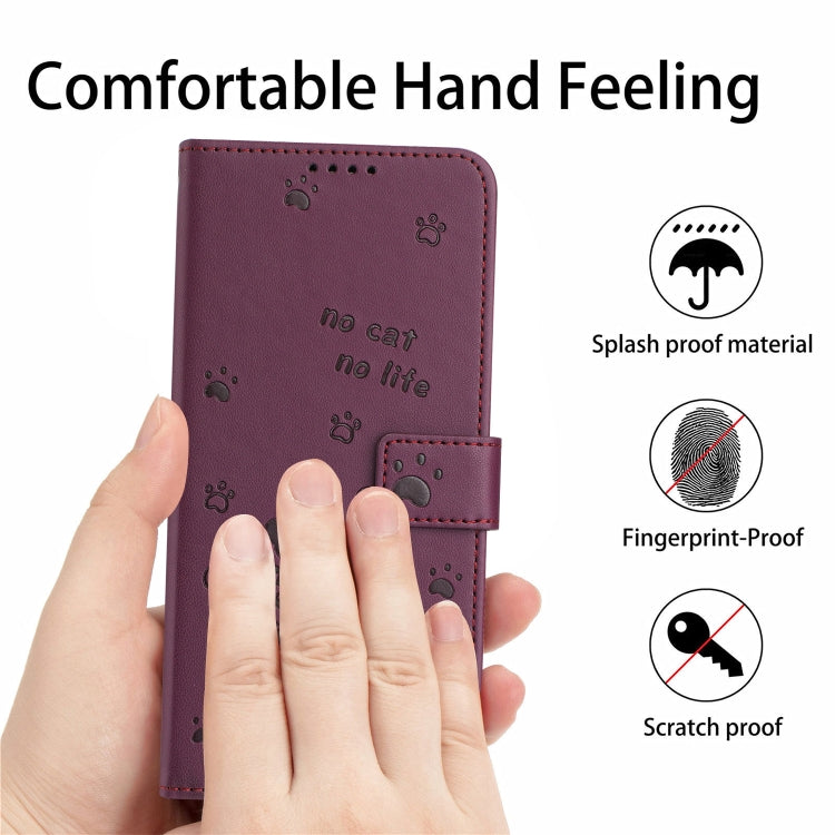 For iPhone 16e Embossed Kitten Phone Leather Case with Lanyard(Wine Red) - iPhone 16e Cases by PMC TechLife | Online Shopping South Africa | PMC TechLife | Buy Now Pay Later Mobicred