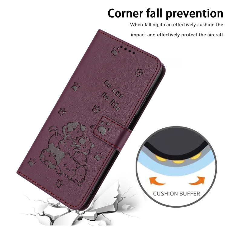 For Tecno Spark Go 2024 4G Embossed Kitten Phone Leather Case with Lanyard(Wine Red) - Tecno Cases by PMC Jewellery | Online Shopping South Africa | PMC Jewellery | Buy Now Pay Later Mobicred