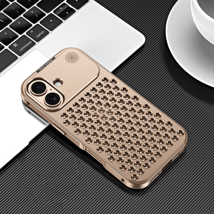 For iPhone 16 Plus R-JUST RJ58 Aromatherapy Metal Cooling Phone Case(Gold) - iPhone 16 Plus Cases by R-JUST | Online Shopping South Africa | PMC Jewellery | Buy Now Pay Later Mobicred