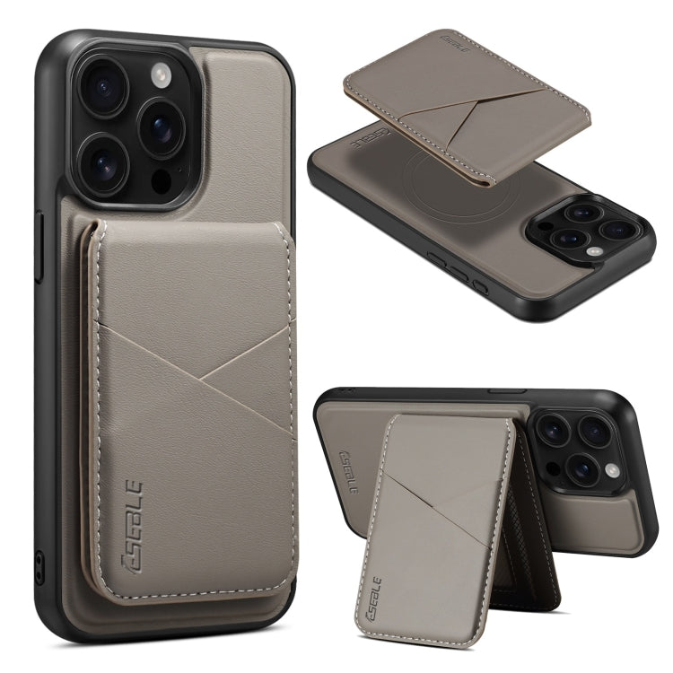 For iPhone 16 Pro ESEBLE E3 Plain Texture Card Slots MagSafe RFID Leather Case(Grey) - free shipping - PMC Jewellery - Order now!