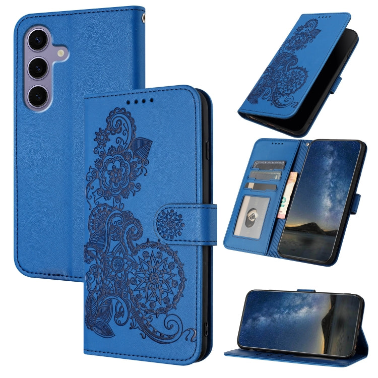 For Samsung Galaxy S25 5G Datura Flower Embossed Flip Leather Phone Case(Blue) - Galaxy S25 5G Cases by PMC Jewellery | Online Shopping South Africa | PMC Jewellery | Buy Now Pay Later Mobicred