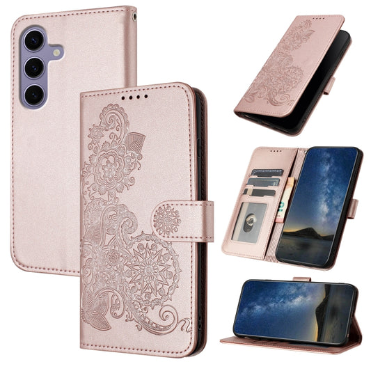 For Samsung Galaxy S25 5G Datura Flower Embossed Flip Leather Phone Case(Rose Gold) - Galaxy S25 5G Cases by PMC Jewellery | Online Shopping South Africa | PMC Jewellery | Buy Now Pay Later Mobicred