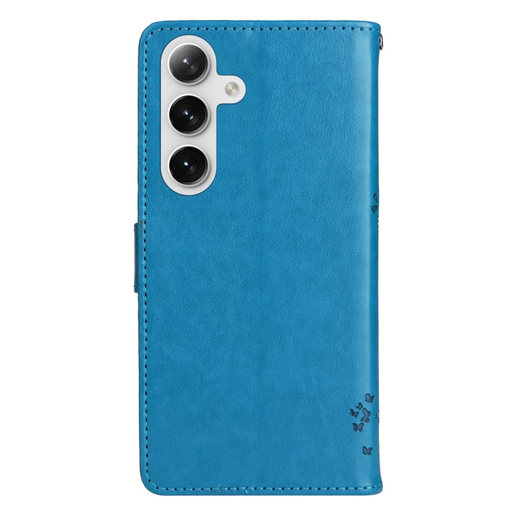 For Samsung Galaxy S25 / S24 5G Tree & Cat Embossed Pattern Flip Leather Phone Case(Blue) - Galaxy S25 5G Cases by PMC Jewellery | Online Shopping South Africa | PMC Jewellery | Buy Now Pay Later Mobicred