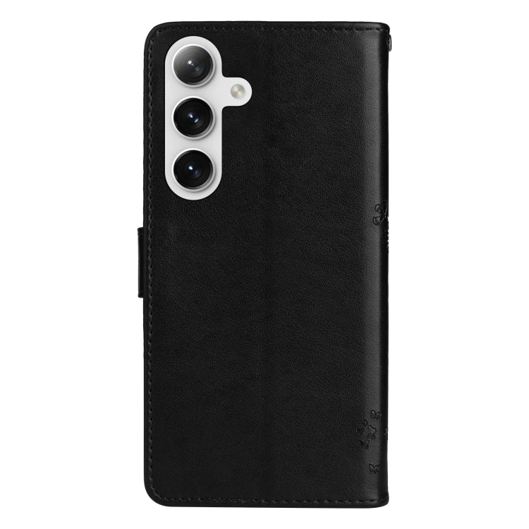 For Samsung Galaxy S25 / S24 5G Tree & Cat Embossed Pattern Flip Leather Phone Case(Black) - Galaxy S25 5G Cases by PMC Jewellery | Online Shopping South Africa | PMC Jewellery | Buy Now Pay Later Mobicred