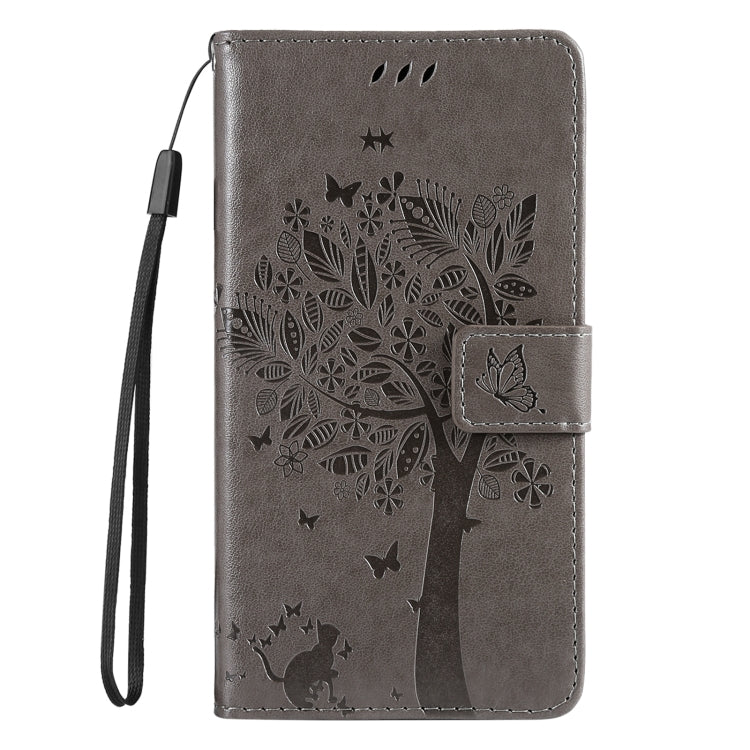 For Samsung Galaxy S25+ / S24+ 5G Tree & Cat Embossed Pattern Flip Leather Phone Case(Grey) - Galaxy S25+ 5G Cases by PMC Jewellery | Online Shopping South Africa | PMC Jewellery | Buy Now Pay Later Mobicred