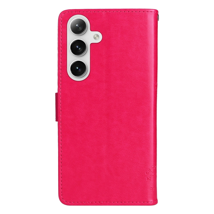 For Samsung Galaxy S25+ / S24+ 5G Tree & Cat Embossed Pattern Flip Leather Phone Case(Rose Red) - Galaxy S25+ 5G Cases by PMC TechLife | Online Shopping South Africa | PMC TechLife | Buy Now Pay Later Mobicred