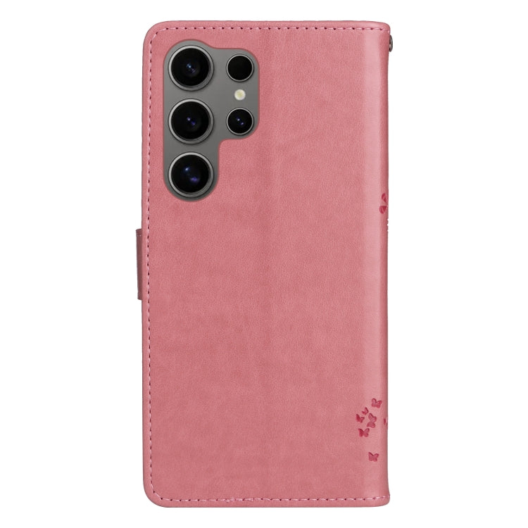 For Samsung Galaxy S25 Ultra 5G Tree & Cat Embossed Pattern Flip Leather Phone Case(Pink) - free shipping - PMC Jewellery - Order now!