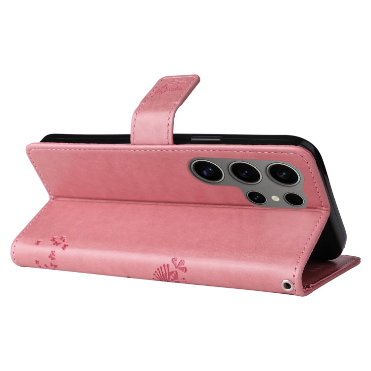 For Samsung Galaxy S25 Ultra 5G Tree & Cat Embossed Pattern Flip Leather Phone Case(Pink) - free shipping - PMC Jewellery - Order now!