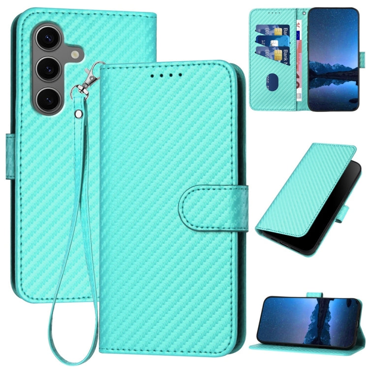 For Samsung Galaxy S25+ 5G YX0070 Carbon Fiber Buckle Leather Phone Case with Lanyard(Light Blue) - Galaxy S25+ 5G Cases by PMC Jewellery | Online Shopping South Africa | PMC Jewellery | Buy Now Pay Later Mobicred