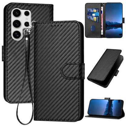 For Samsung Galaxy S25 Ultra 5G YX0070 Carbon Fiber Buckle Leather Phone Case with Lanyard(Black) - Galaxy S25 Ultra 5G Cases by PMC Jewellery | Online Shopping South Africa | PMC Jewellery | Buy Now Pay Later Mobicred