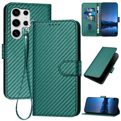 For Samsung Galaxy S25 Ultra 5G YX0070 Carbon Fiber Buckle Leather Phone Case with Lanyard(Dark Green) - Galaxy S25 Ultra 5G Cases by PMC Jewellery | Online Shopping South Africa | PMC Jewellery | Buy Now Pay Later Mobicred