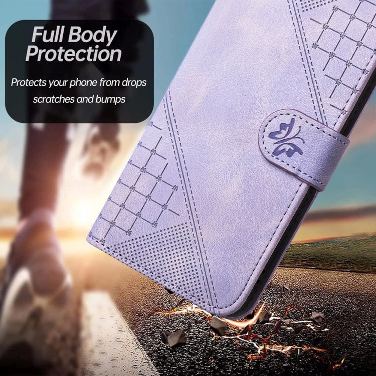 For Samsung Galaxy S25 Ultra 5G YX0080 Grid Butterfly Embossed Pattern Flip Leather Phone Case with Lanyard(Light Purple) - Galaxy S25 Ultra 5G Cases by PMC Jewellery | Online Shopping South Africa | PMC Jewellery | Buy Now Pay Later Mobicred