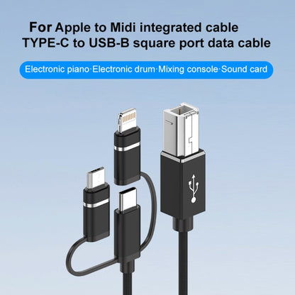 3 in 1 8 Pin, Type-C, Micro USB to USB-B MIDI Instruments Printer Cable, Length: 1m, Length:1m(Blue) - Multifunction Cable by PMC Jewellery | Online Shopping South Africa | PMC Jewellery | Buy Now Pay Later Mobicred