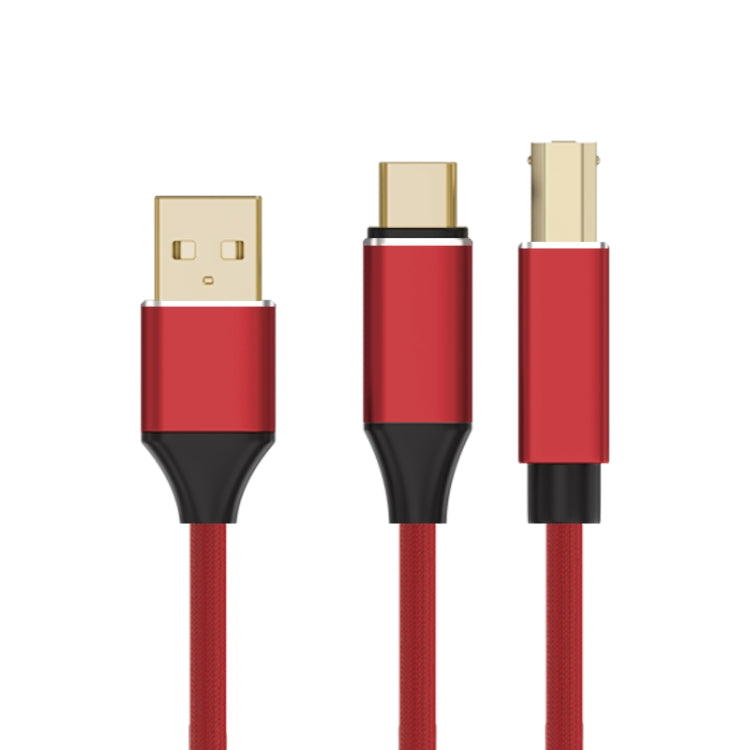 2 in 1 Type-C and USB-A to USB-B MIDI Instruments Printer Cable, Length: 1m, Length:1m(Red) - Multifunctional Cable by PMC Jewellery | Online Shopping South Africa | PMC Jewellery | Buy Now Pay Later Mobicred
