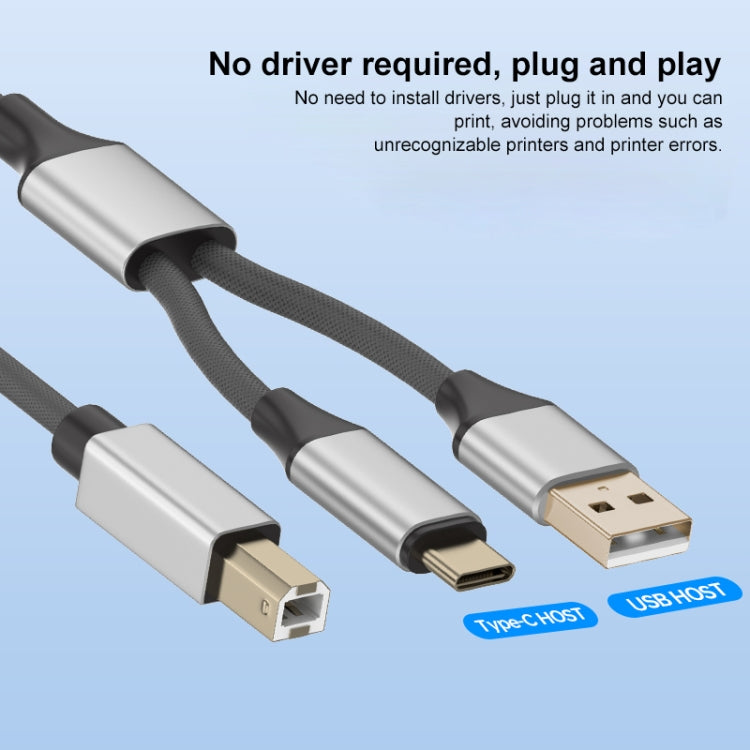 2 in 1 Type-C and USB-A to USB-B MIDI Instruments Printer Cable, Length: 1m, Length:1m(Black) - Multifunctional Cable by PMC Jewellery | Online Shopping South Africa | PMC Jewellery | Buy Now Pay Later Mobicred