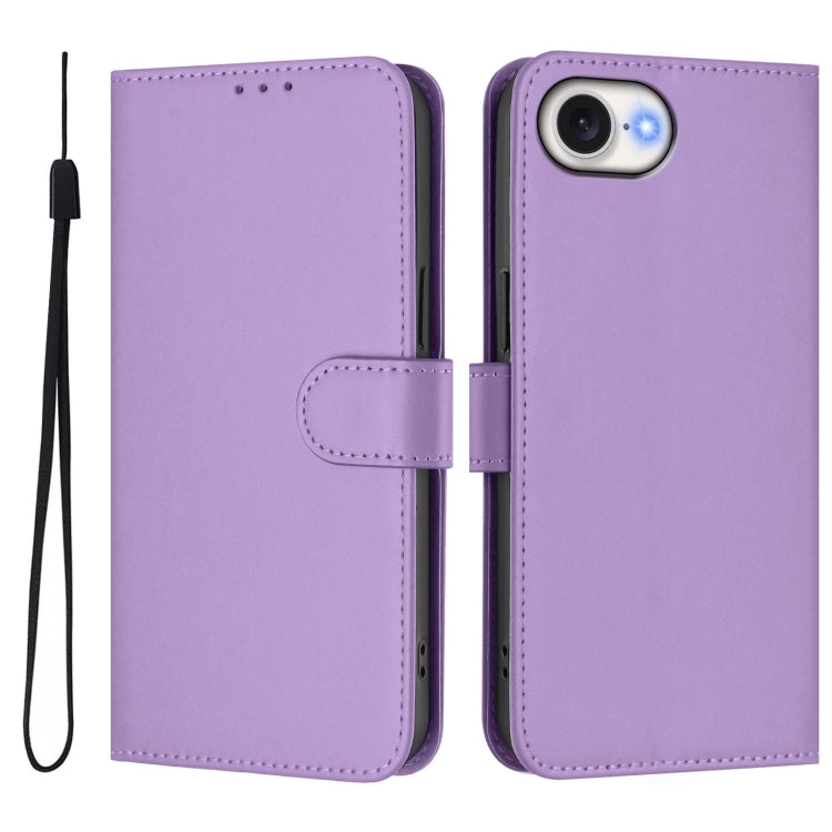 For iPhone 16e Skin Feel Solid Color Leather Phone Case with Lanyard(Lavender Purple) - iPhone 16e Cases by PMC TechLife | Online Shopping South Africa | PMC TechLife | Buy Now Pay Later Mobicred