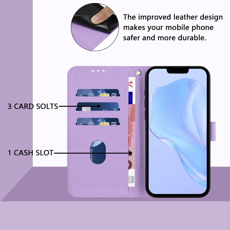 For iPhone 16e Skin Feel Solid Color Leather Phone Case with Lanyard(Lavender Purple) - iPhone 16e Cases by PMC TechLife | Online Shopping South Africa | PMC TechLife | Buy Now Pay Later Mobicred