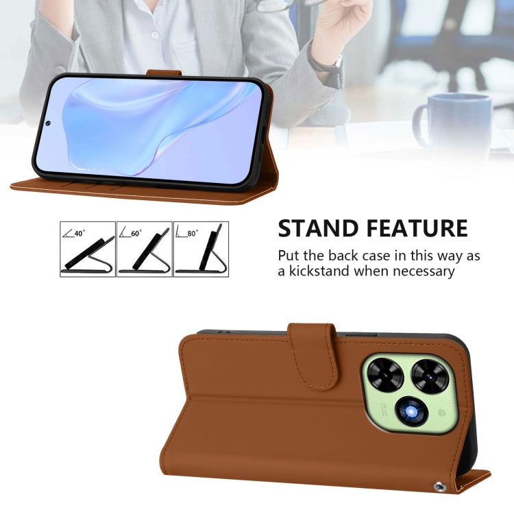 For Tecno Spark Go 2024 4G Skin Feel Solid Color Leather Phone Case with Lanyard(Brown) - Tecno Cases by PMC Jewellery | Online Shopping South Africa | PMC Jewellery | Buy Now Pay Later Mobicred
