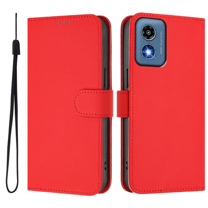 For Motorola Moto G Play 5G 2024 Global Skin Feel Solid Color Leather Phone Case with Lanyard(Red) - Motorola Cases by PMC Jewellery | Online Shopping South Africa | PMC Jewellery | Buy Now Pay Later Mobicred